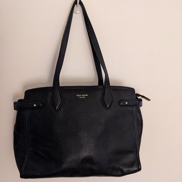 Kate Spade - Large Black Pebble Leather Tote Bag w/ Gold Hardware - Picture 1 of 4